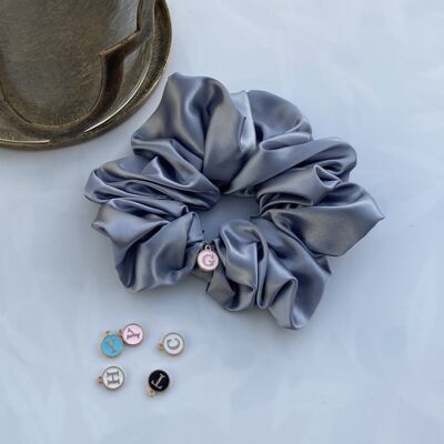 Grey Satin Hair Scrunchies - medium