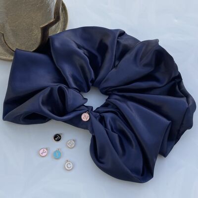 Navy Satin Hair Scrunchies - giant