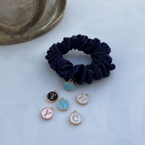 Navy Satin Hair Scrunchies - skinny