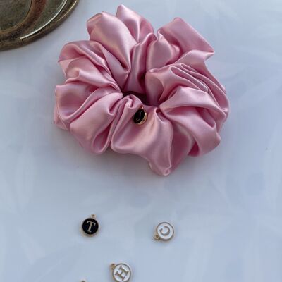 Scrunchies de pelo rosa satinado - medio