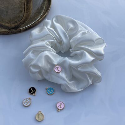 White Satin Hair Scrunchies - medium