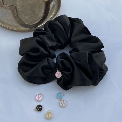 Black Satin Hair Scrunchies - medium