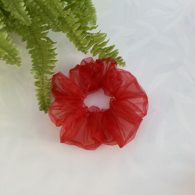 Medium Organza Hair Scrunchies - red