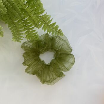 Chouchous moyens en organza - vert olive 1