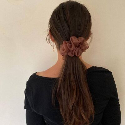 Scrunchies para el cabello de organza medianos - marrón