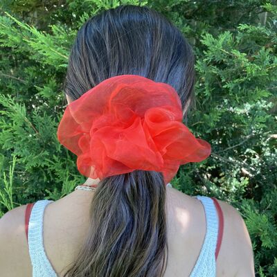 Scrunchies gigantes de organza para el cabello - rojo