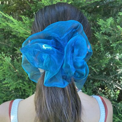 Scrunchies gigantes de organza para el cabello - azul marino