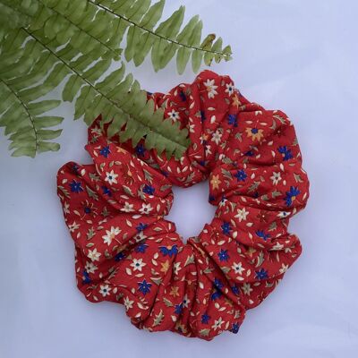 Scrunchies medianos de algodón - floral rojo