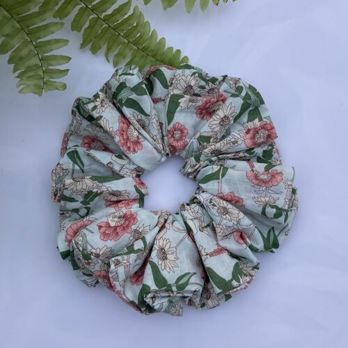 Cotton Medium Scrunchies - green floral