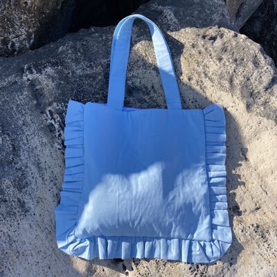 Borsa blu grande con volant