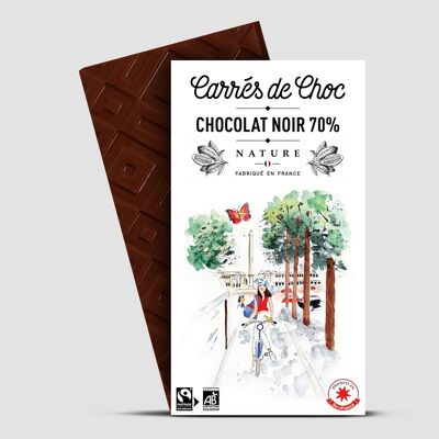Barra de chocolate 80g Cuadrado de chocolate negro orgánico 70% Blend República Dominicana y Perú