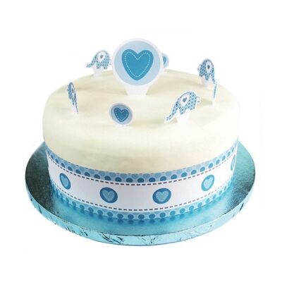 Kit de decoración para tarta Sweet Baby Elephant azul con pegatinas