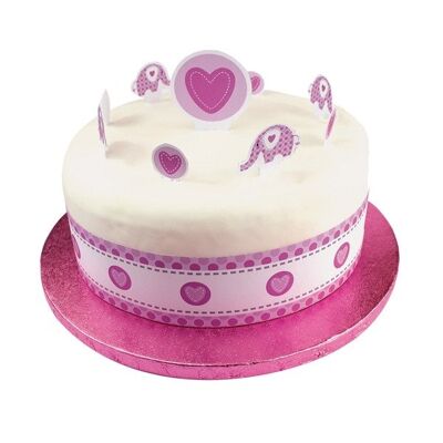 Kit de décoration de gâteau rose Sweet Baby Elephant avec autocollants