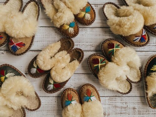 Natural Fur Colour Brown Range Embroidered Slip on Slippers