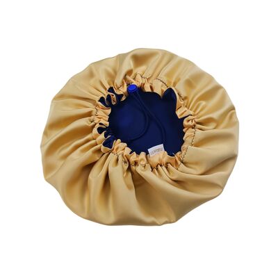 Light Gold and Navy Blue - Silk Satin Bonnet
