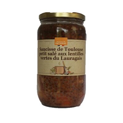 Toulouse sausage and small salted with green lentils from Lauragais 790g