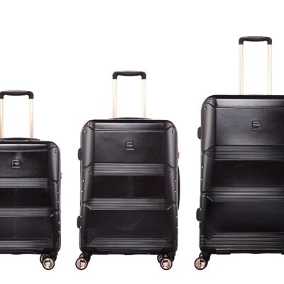 TT002 Set Completo - Troop London Hard Shell 8 Ruote Trolley Leggero (3 Pezzi) Set Completo Nero