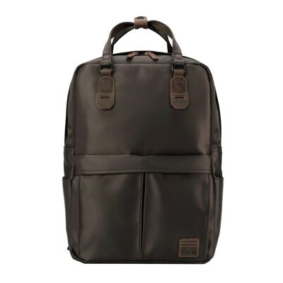 TRP0528 Zaino in nylon Heritage Troop London, zaino per laptop con doppi manici a scatto marrone scuro