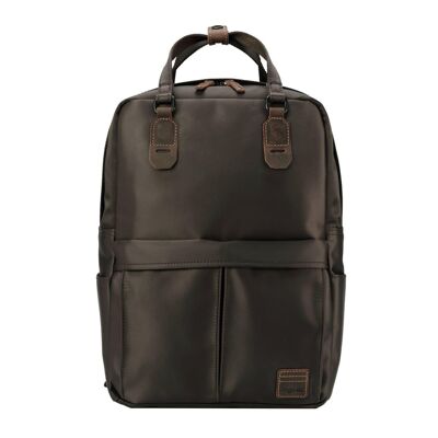 TRP0528 Troop London Heritage Nylon Backpack, Laptop Backpack with Dual Top Snap Handles Dark Brown