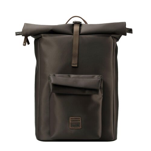 TRP0523 Troop London Heritage Nylon Roll Top Backpack, Laptop Backpack Dark Brown