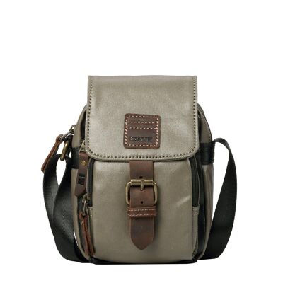 TRP0515 Troop London Heritage Coated Canvas Casual Crossbody Bag, Small Crossbody Bag Olive Black