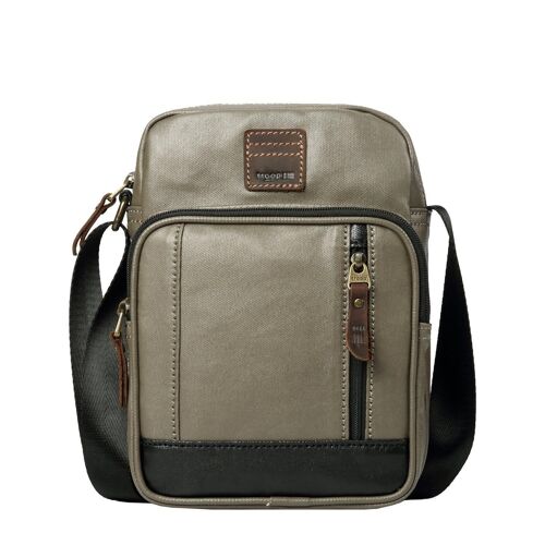 TRP0518 Troop London Heritage Coated Canvas Casual Crossbody Bag, Small Acrossbody Bag Olive Black