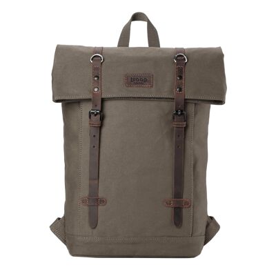 TRP0425 Troop London Heritage Canvas 15" Laptop Backpack, Smart Casual Daypack with Foldable Top Olive