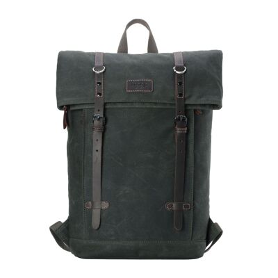 TRP0425 Sac à dos pour ordinateur portable Troop London Heritage Canvas 15 ", sac à dos décontracté élégant avec dessus pliable vert foncé