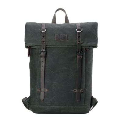 TRP0425 Troop London Heritage Canvas 15" Laptop Backpack, Smart Casual Daypack with Foldable Top Dark Green