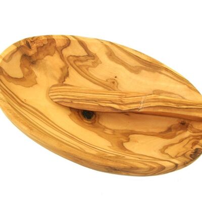 Cuchillo de mantequilla y cuenco de madera de olivo