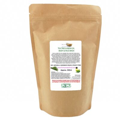 Jabón líquido para rostro y cuerpo con aceite de neem de árbol de té, bolsa de repuesto 500 ml