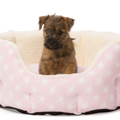 Fleece Star Snuggle Oval Puppy Bed Pink - Small