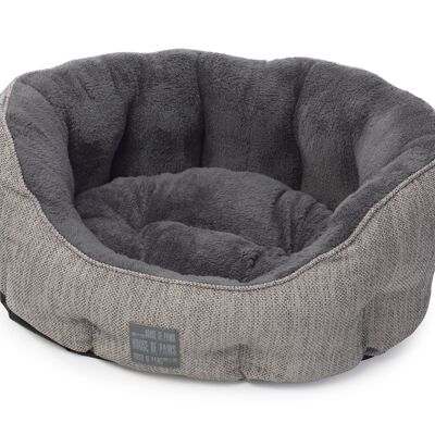 Grey Hessian & Plush Oval Bed - Medium