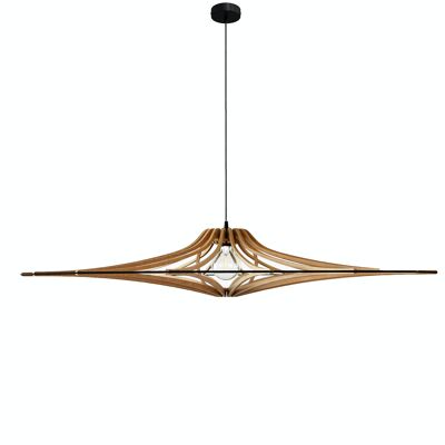 Design wooden pendant light D124 cm SINGING BRUT - Black elastic - black cable kit and black metal rosette