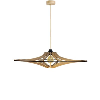 Lampada a sospensione di design in legno D65 cm SINGING BRUT - Kit cavo in lino e rosone in legno