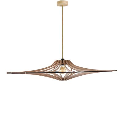 Lampada a sospensione di design in legno D90 cm SINGING BRUT - Kit cavo in lino e rosone in legno