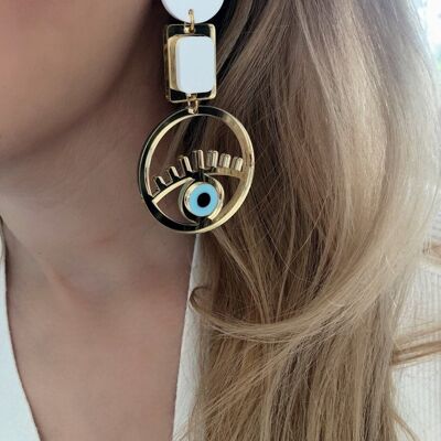 Gold Evil Eye Earrings with Clip On