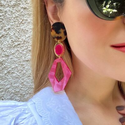 Fuchsia Geometric Earrings Clip On