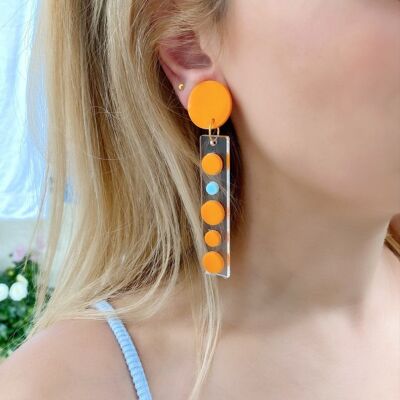 Rectangular Clip On Earrings Orange