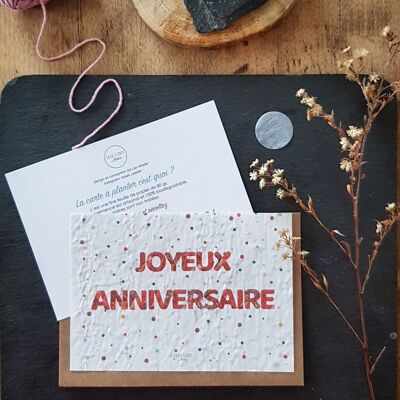 Carte à planter double joyeux anniversaire confetti rouge