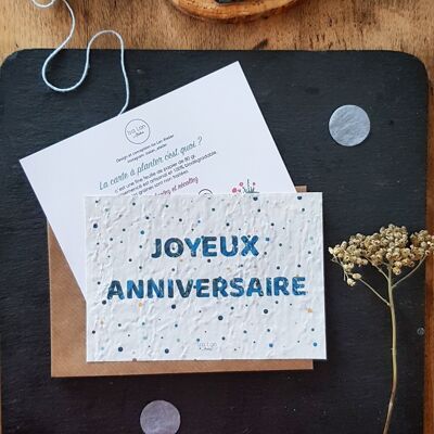 Carte à planter double joyeux anniversaire confetti bleu