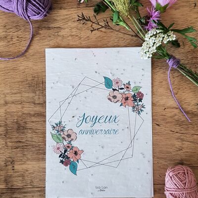 Double happy birthday flower and copper wire planting card