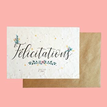 Carte à planter  double Félicitations fleurs et pois 3