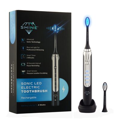 Cepillo de dientes eléctrico sónico con luces LED blanqueadoras, SHINE, 4 modos, 2 cabezales de cepillado