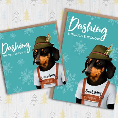 Dackel Weihnachten, Weihnachtskarte: Dashing through the snow (Animalyser)