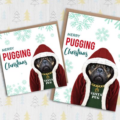 Tarjeta de Navidad Pug: Feliz Navidad Pugging (Animalyser)