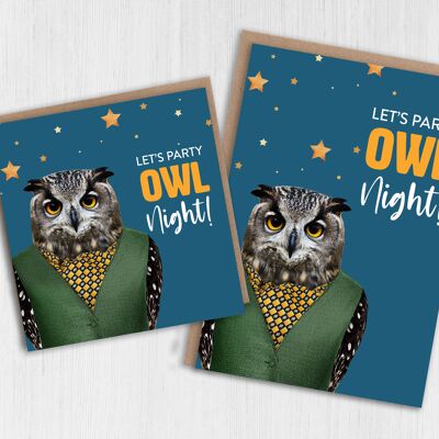Owl birthday, congratulations card: Party owl night (Animalyser)