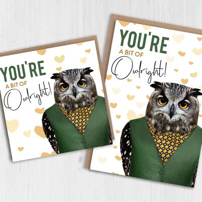 Owl anniversary, Valentine’s Day card: Bit of owlright (Animalyser)