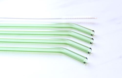 Green Borosilicate Glass Straw - 4pack