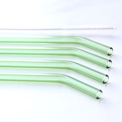 Grüner Strohhalm aus Borosilikatglas - 4er-Pack